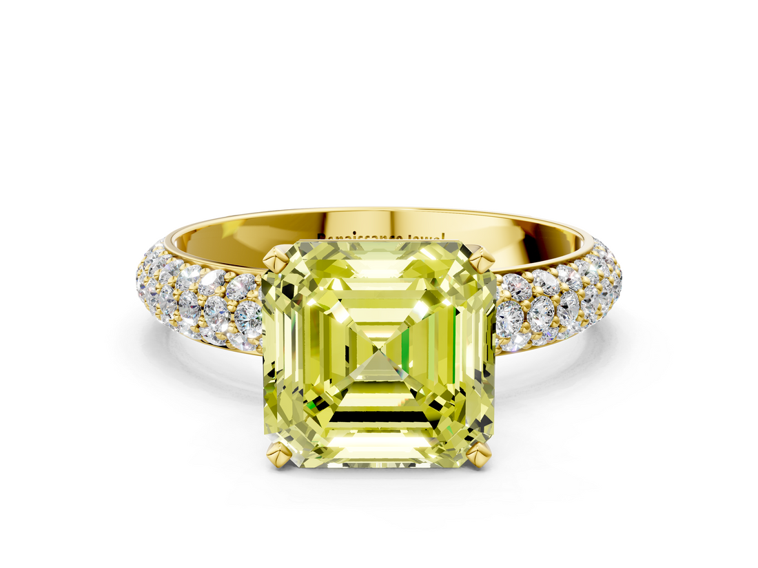 Yellow gold Fancy Yellow Asscher  Solitaire with Pave Band and Four-Prong Setting_23