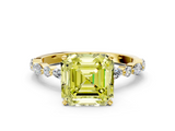 Yellow gold Fancy Yellow Asscher  Solitaire with Side Stones on a Pavé Band and Four-Prong Setting