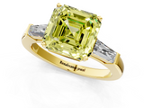 Yellow gold Fancy Yellow Asscher  Solitaire with Tapered Baguette Side Stones on a Classic Band with Four-Prong Setting_1