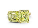 Yellow gold Fancy Yellow Asscher  and Emerald Cut Toi Moi Ring with Prong Setting_43