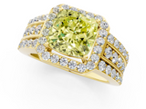 Yellow gold Fancy Yellow Cushion -Cut Halo Diamond Ring with Split Shank and Four-Prong Setting_103