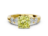 Yellow gold Fancy Yellow Cushion  Brilliant Cut Diamond Five-Stone Prong Set Engagement Ring with Channel Band_3
