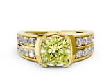 Yellow gold Fancy Yellow Cushion  Brilliant Diamond Channel Set Wide Band Ring with Bezel Setting_21