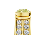 Yellow gold Fancy Yellow Cushion  Brilliant Diamond Channel Set Wide Band Ring with Bezel Setting_26