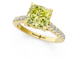Yellow gold Fancy Yellow Cushion  Brilliant Diamond Solitaire with Pavé Band and Four-Prong Setting 2