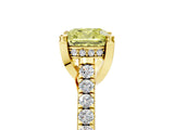 Yellow gold Fancy Yellow Cushion  Brilliant Diamond Solitaire with Pavé Band and Four-Prong Setting