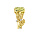 Yellow gold Fancy Yellow Cushion  Brilliant Solitaire with Leaf Motif Band and Four-Prong Setting_68