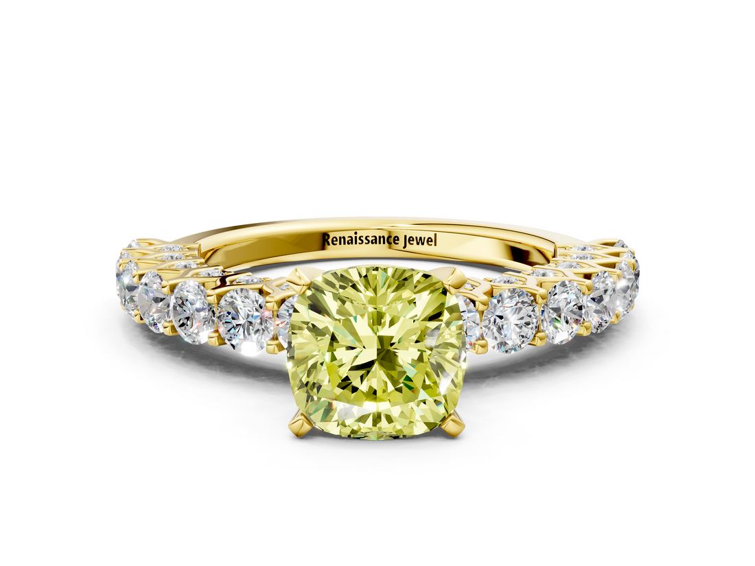Yellow gold Fancy Yellow Cushion  Brilliant Solitaire with Pavé Band and Four-Prong Setting_41