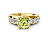 Yellow gold Fancy Yellow Cushion  Brilliant Solitaire with Side Stones on a Pave Band and Four-Prong Setting_24