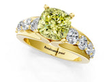 Yellow gold Fancy Yellow Cushion  Brilliant Solitaire with Side Stones on a Pave Band and Four-Prong Setting_25