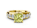 Yellow gold Fancy Yellow Cushion  Brilliant Solitaire with Side Stones on a Pave Band and Four-Prong Setting_37