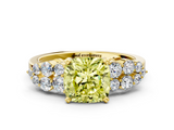 Yellow gold Fancy Yellow Cushion  Cluster Diamond Engagement Ring with Pavé Band and Four-Prong Setting_52