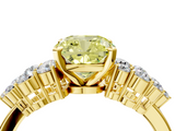Yellow gold Fancy Yellow Cushion  Cluster Diamond Engagement Ring with Pavé Band and Four-Prong Setting_56