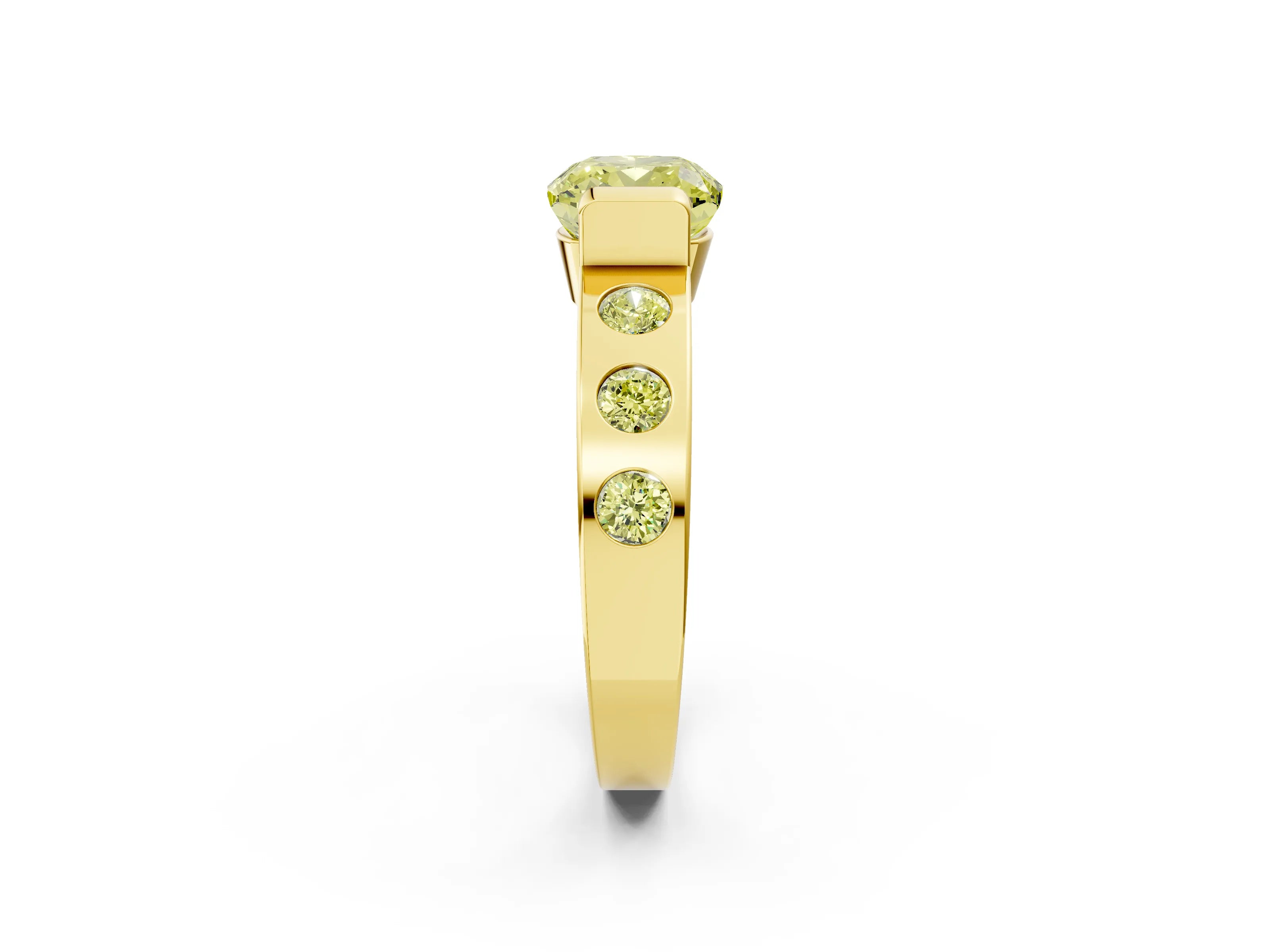 Yellow gold Fancy Yellow Cushion Cut Brilliant Channel-Set Diamond Ring with Bezel Prong Setting_2