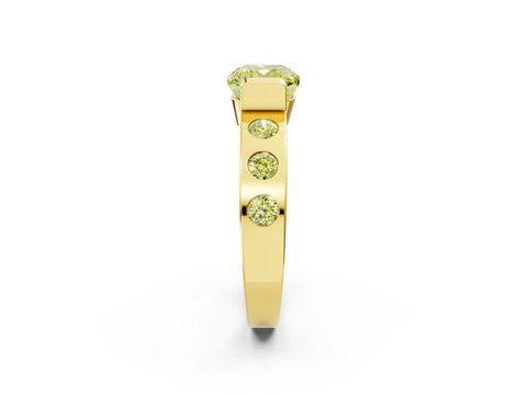 Yellow gold Fancy Yellow Cushion Cut Brilliant Channel-Set Diamond Ring with Bezel Prong Setting_2