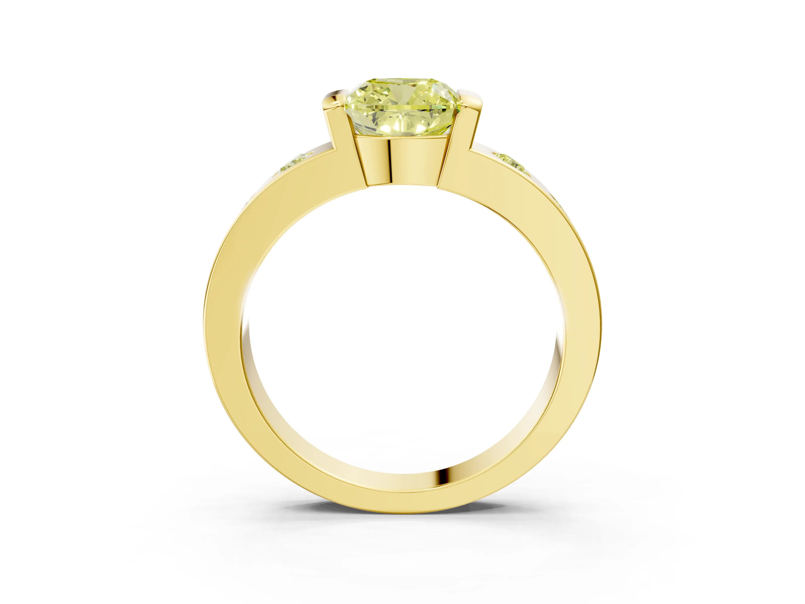 Yellow gold Fancy Yellow Cushion Cut Brilliant Channel-Set Diamond Ring with Bezel Prong Setting_3