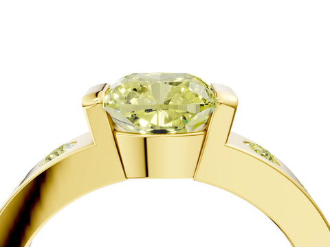 Yellow gold Fancy Yellow Cushion Cut Brilliant Channel-Set Diamond Ring with Bezel Prong Setting_4
