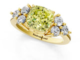 Yellow gold Fancy Yellow Cushion Cut Brilliant Diamond Cluster Accent Solitaire Ring with Prong Setting_1