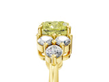 Yellow gold Fancy Yellow Cushion Cut Brilliant Diamond Cluster Accent Solitaire Ring with Prong Setting_5