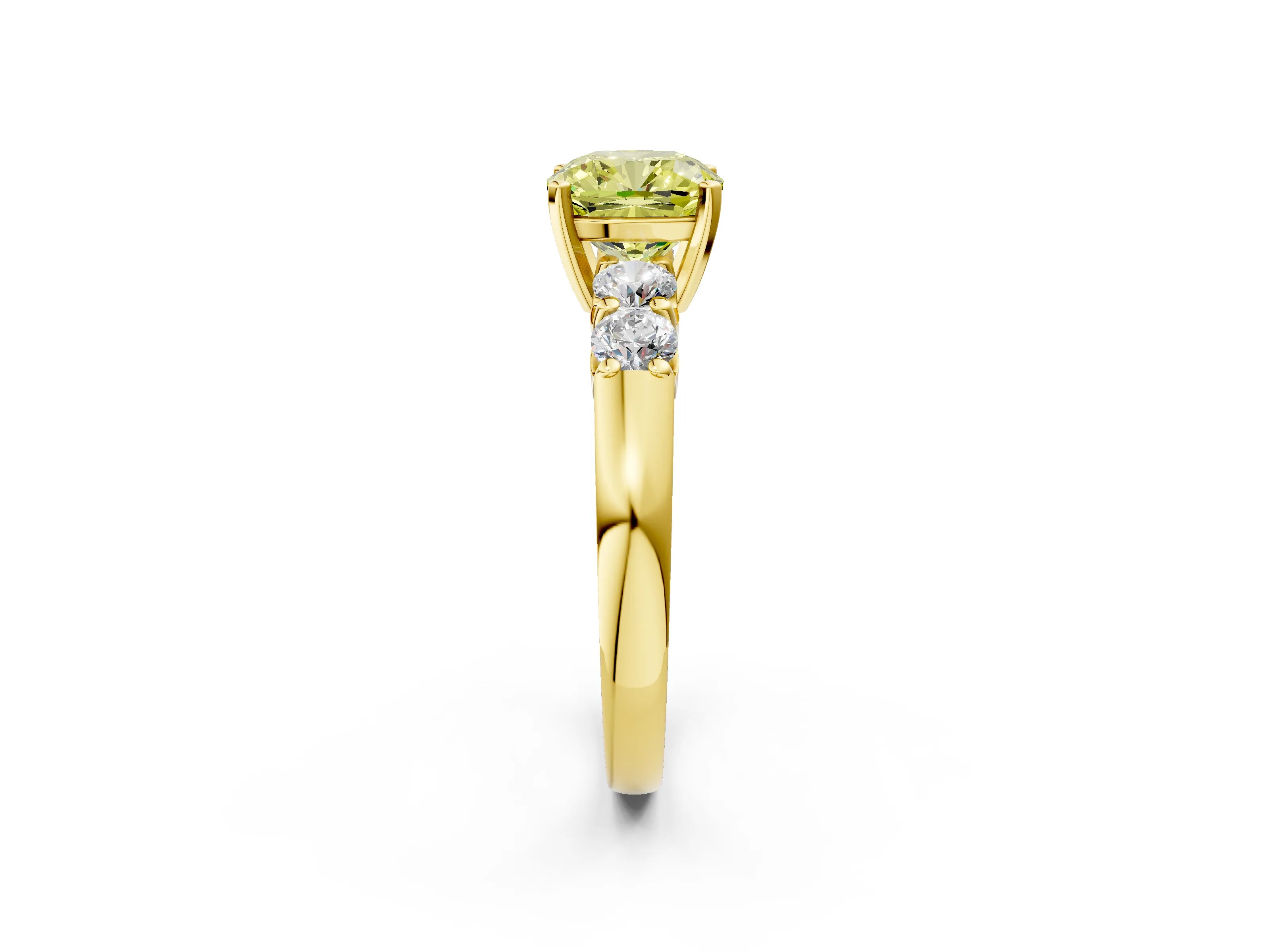 Yellow gold Fancy Yellow Cushion Cut Brilliant Diamond Five-Stone Engagement Ring with Prong Setting on a Classic Band_5
