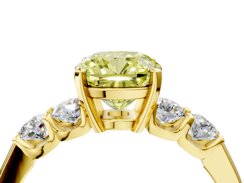 Yellow gold Fancy Yellow Cushion Cut Brilliant Diamond Five-Stone Engagement Ring with Prong Setting on a Classic Band_7