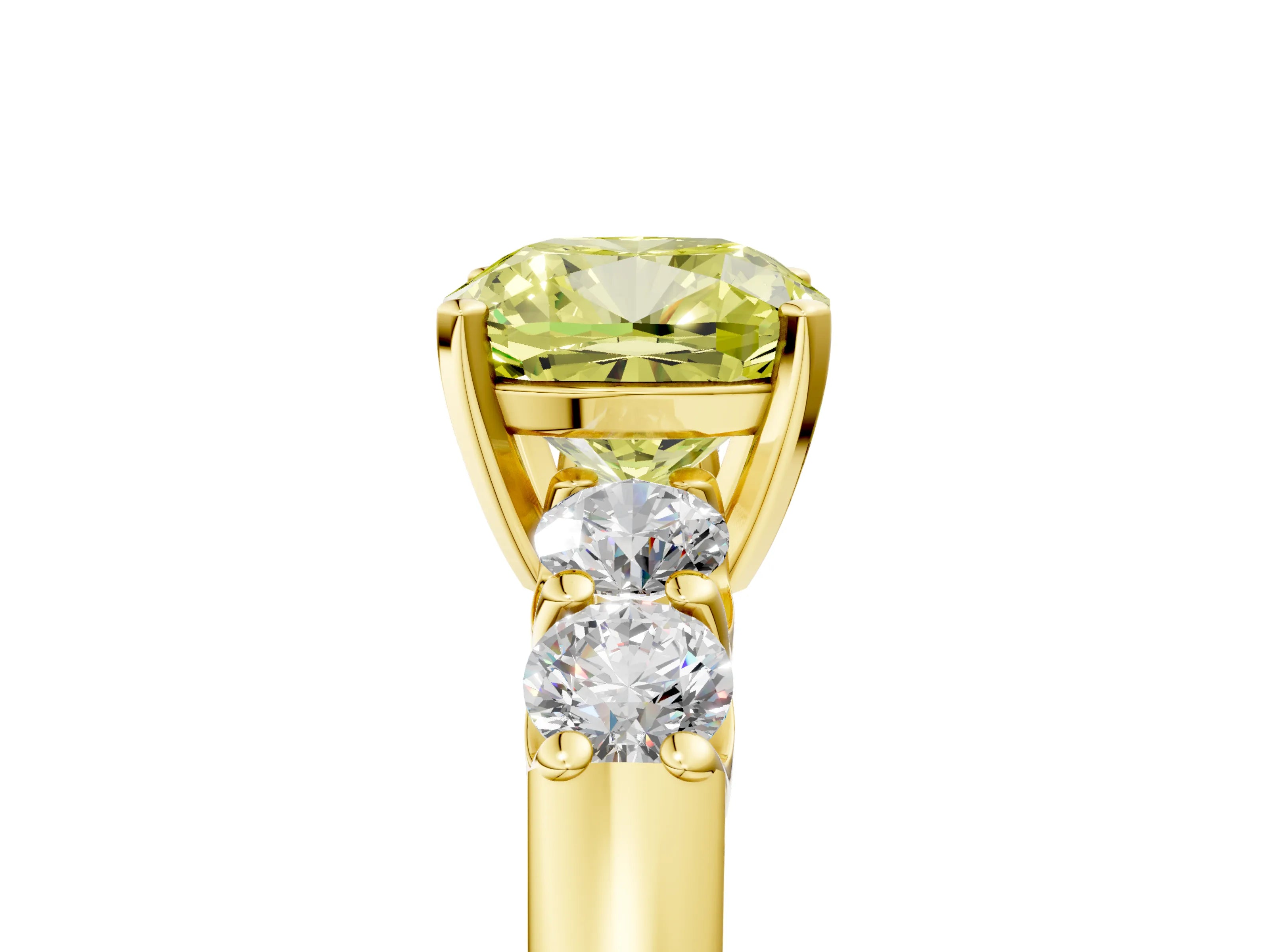Yellow gold Fancy Yellow Cushion Cut Brilliant Diamond Five-Stone Engagement Ring with Prong Setting on a Classic Band_8