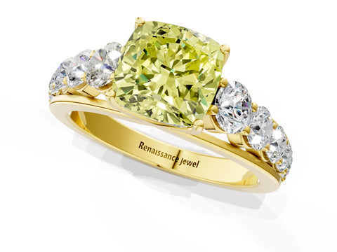 Yellow gold Fancy Yellow Cushion Cut Brilliant Diamond Pavé Band with Six-Prong Setting_1