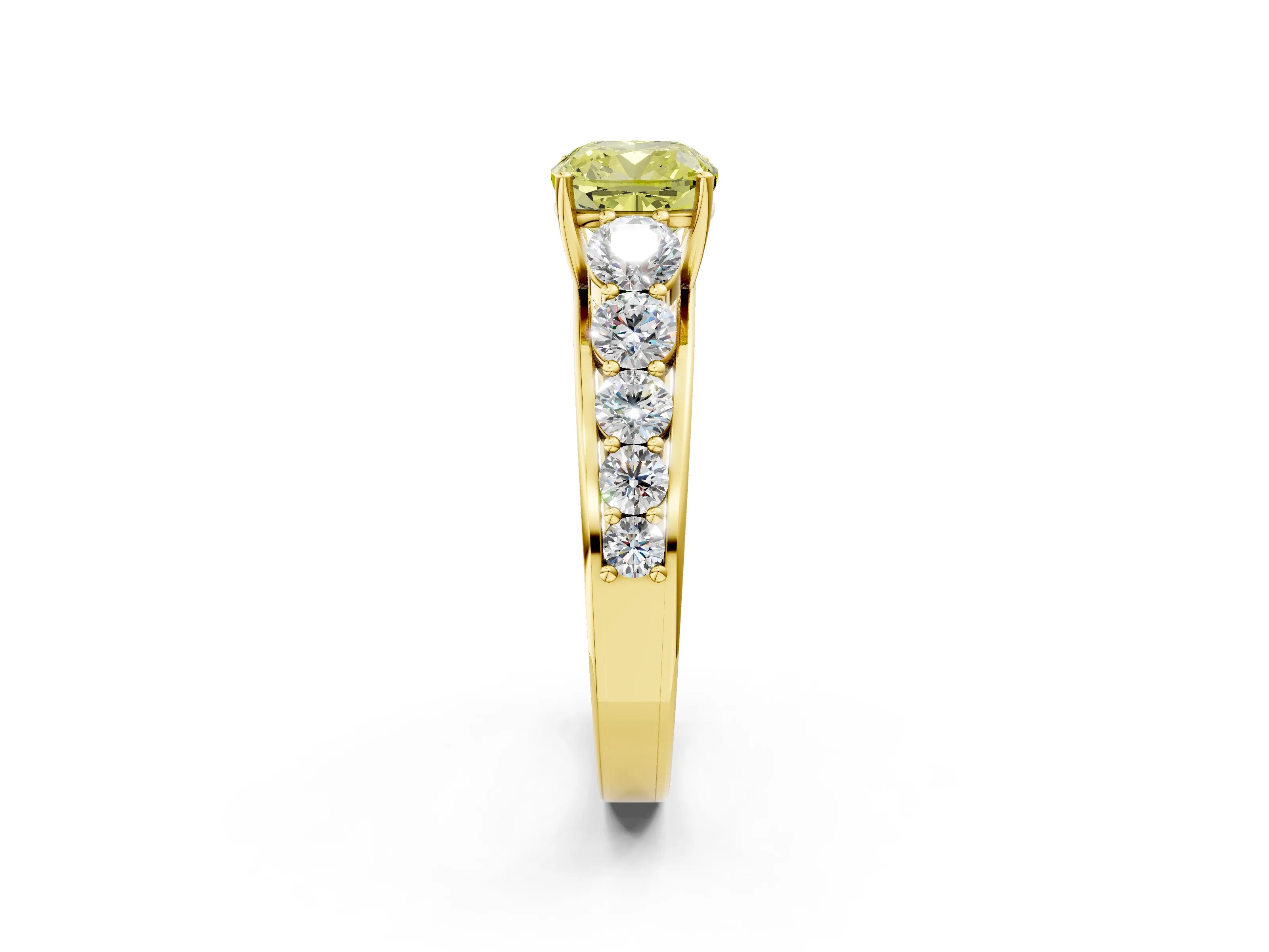 Yellow gold Fancy Yellow Cushion Cut Brilliant Diamond Pavé Band with Six-Prong Setting_2