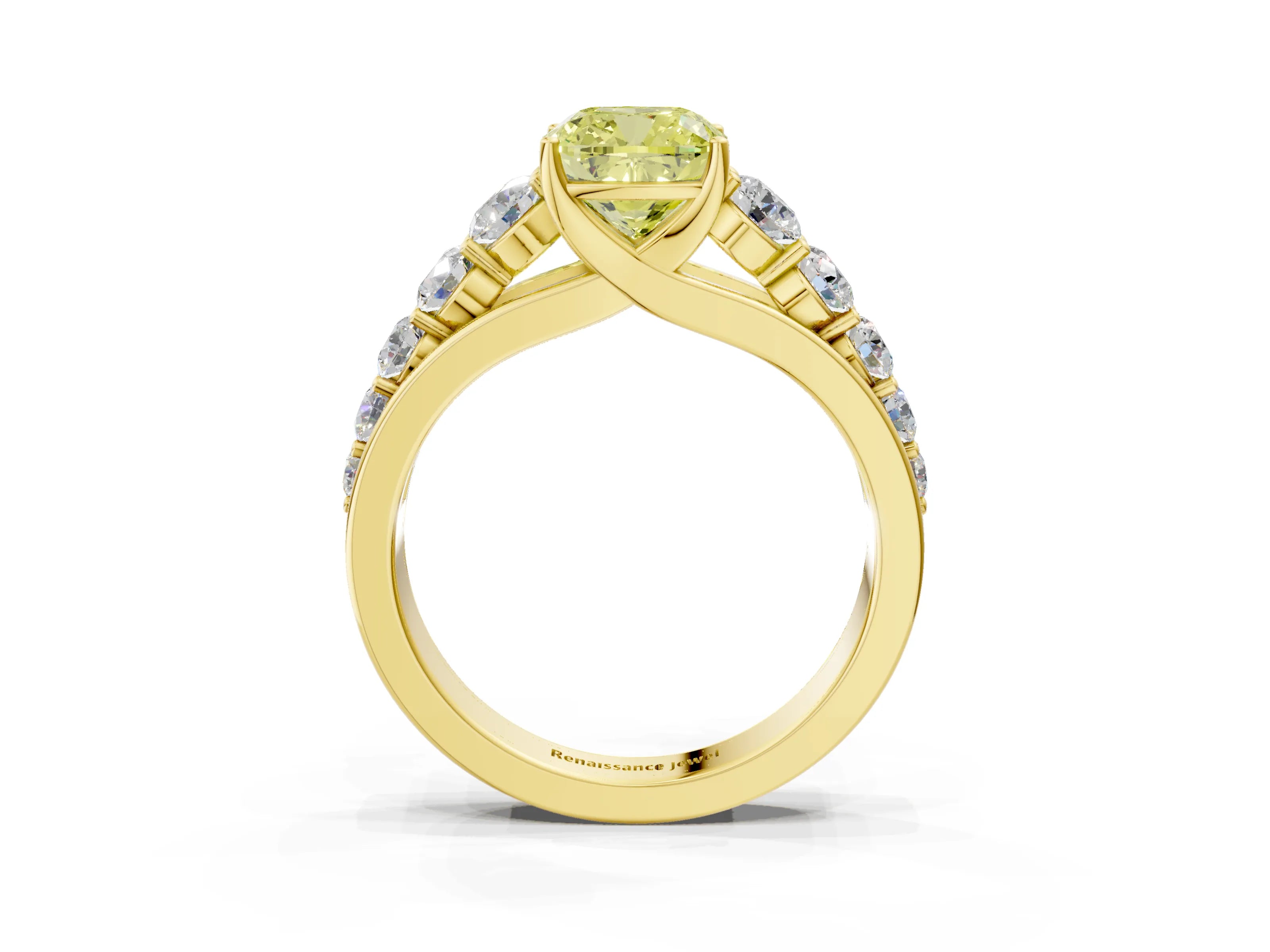 Yellow gold Fancy Yellow Cushion Cut Brilliant Diamond Pavé Band with Six-Prong Setting_3