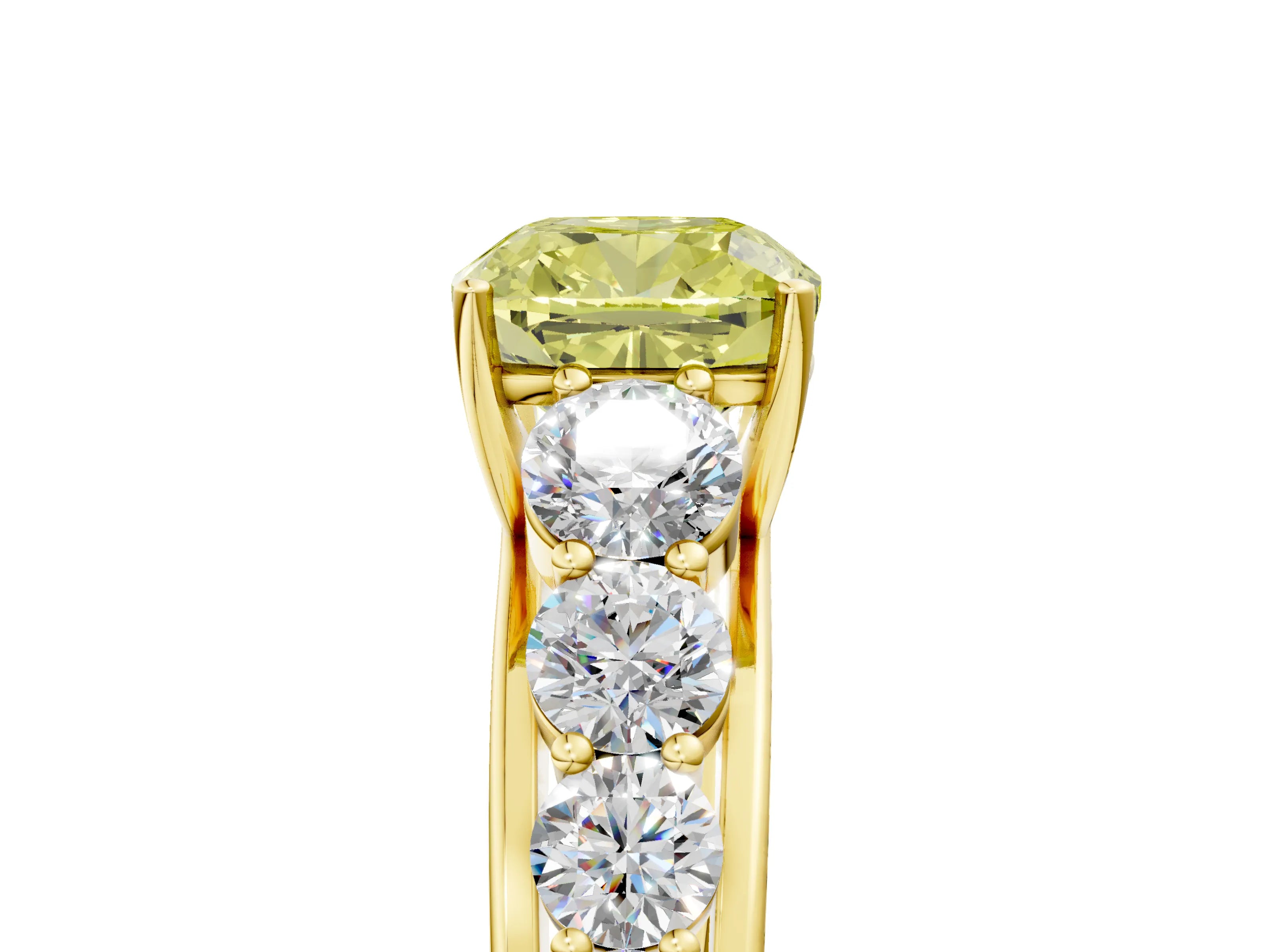 Yellow gold Fancy Yellow Cushion Cut Brilliant Diamond Pavé Band with Six-Prong Setting_5