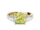 Yellow gold Fancy Yellow Cushion Cut Brilliant Diamond Solitaire Ring with Pear Side Stones and Four-Prong Setting_3