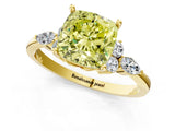 Yellow gold Fancy Yellow Cushion Cut Brilliant Diamond Solitaire Ring with Pear Side Stones and Four-Prong Setting_4