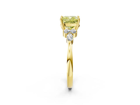 Yellow gold Fancy Yellow Cushion Cut Brilliant Diamond Solitaire Ring with Pear Side Stones and Four-Prong Setting_5