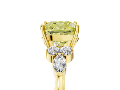 Yellow gold Fancy Yellow Cushion Cut Brilliant Diamond Solitaire Ring with Pear Side Stones and Four-Prong Setting_8