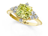 Yellow gold Fancy Yellow Cushion Cut Brilliant Diamond with Cluster Setting on a Beaded Band and Four-Prong Setting_1