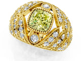 Yellow gold Fancy Yellow Cushion Cut Brilliant Halo Pave Diamond Milgrain Ring_1