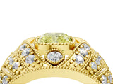 Yellow gold Fancy Yellow Cushion Cut Brilliant Halo Pave Diamond Milgrain Ring_4