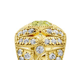 Yellow gold Fancy Yellow Cushion Cut Brilliant Halo Pave Diamond Milgrain Ring_5