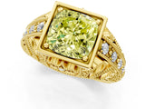 Yellow gold Fancy Yellow Cushion Cut Brilliant Milgrain Filigree Diamond Ring with Square Prong Setting_1