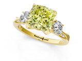 Yellow gold Fancy Yellow Cushion Cut Brilliant Three-Stone Diamond Ring with Pavé Band and Four-Prong Setting_4