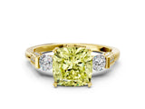 Yellow gold Fancy Yellow Cushion Cut Brilliant Three-Stone Pave Band with Four-Prong Setting