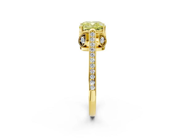 Yellow gold Fancy Yellow Cushion  Cut Cathedral Pave Diamond Engagement Ring with Six-Prong Setting