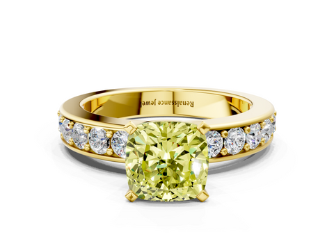 Yellow gold Fancy Yellow Cushion  Cut Channel Set Diamond Engagement Ring with Four-Prong Setting_240