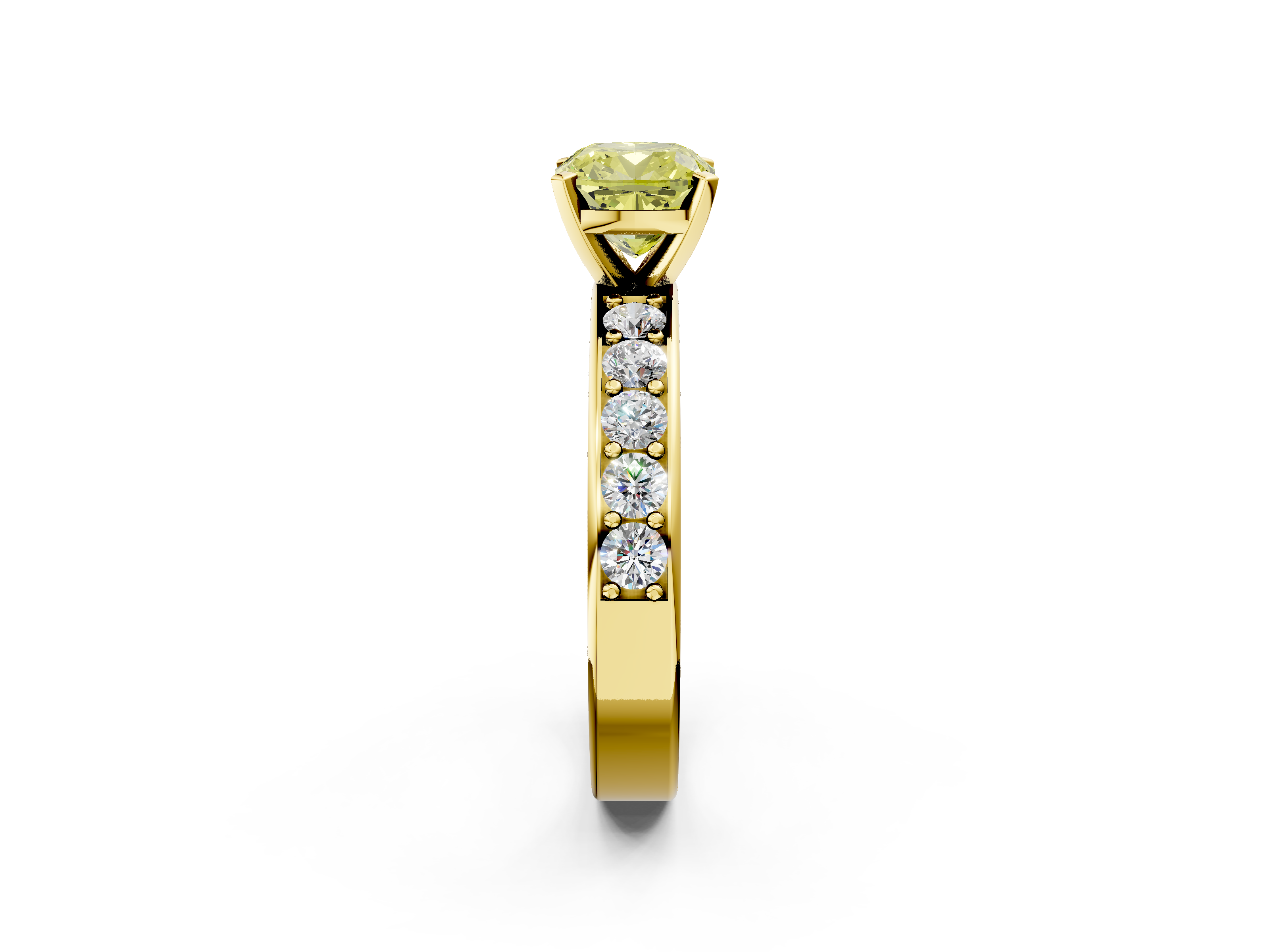 Yellow gold Fancy Yellow Cushion  Cut Channel Set Diamond Engagement Ring with Four-Prong Setting_242