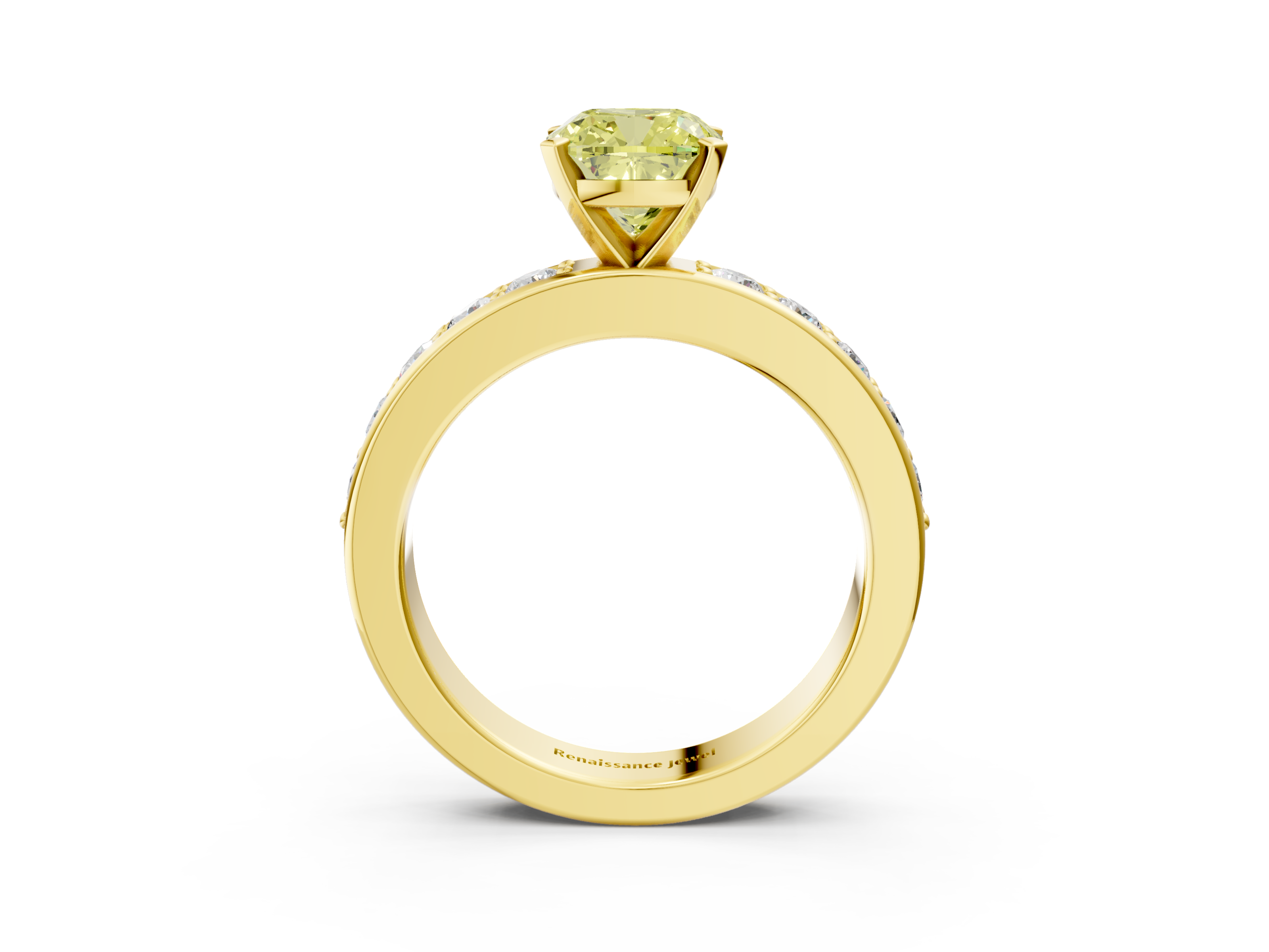 Yellow gold Fancy Yellow Cushion  Cut Channel Set Diamond Engagement Ring with Four-Prong Setting_243