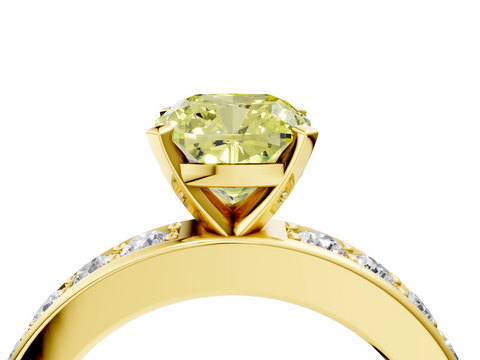 Yellow gold Fancy Yellow Cushion  Cut Channel Set Diamond Engagement Ring with Four-Prong Setting_244