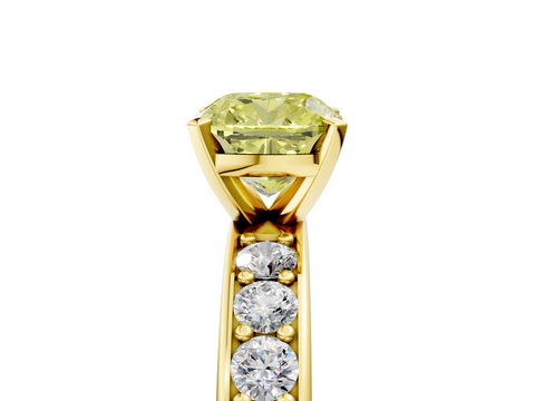 Yellow gold Fancy Yellow Cushion  Cut Channel Set Diamond Engagement Ring with Four-Prong Setting_245