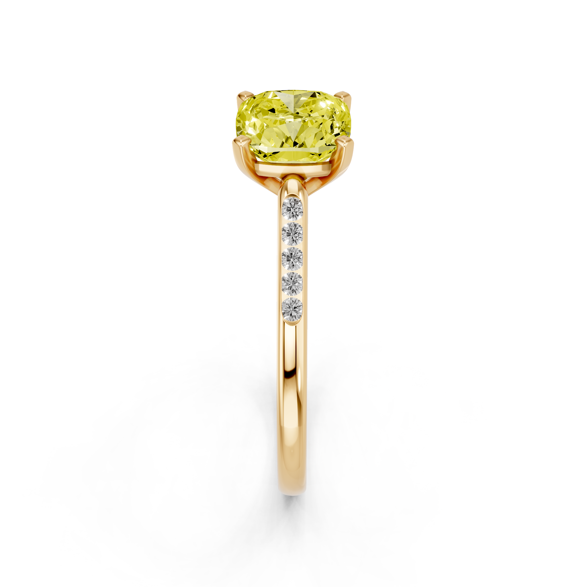 Yellow gold Fancy Yellow Cushion  Cut Channel Set Solitaire Engagement Ring with Four-Prong Setting_14