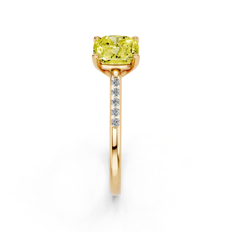 Yellow gold Fancy Yellow Cushion  Cut Channel Set Solitaire Engagement Ring with Four-Prong Setting_14