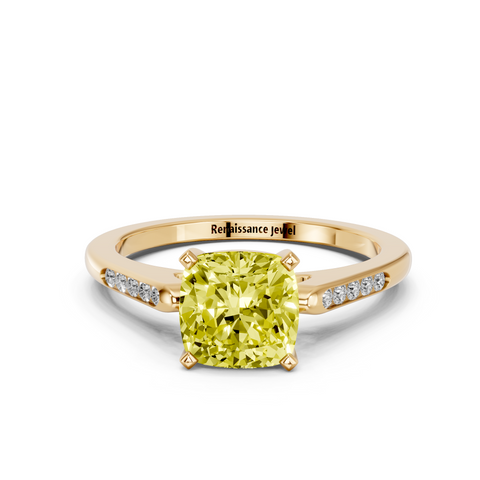 Yellow gold Fancy Yellow Cushion  Cut Channel Set Solitaire Engagement Ring with Four-Prong Setting_21
